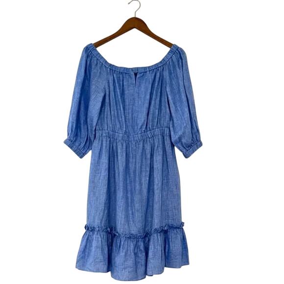 MILLY Off the Shoulder Blue Linen Dress Small - Picture 4 of 7